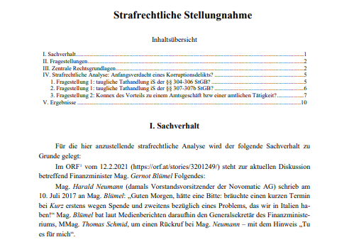Strafrechtliche Stellungnahme zur Hausdurchsuchung Blümel Strafrechtliche Stellungnahme zur Hausdurchsuchung Blümel