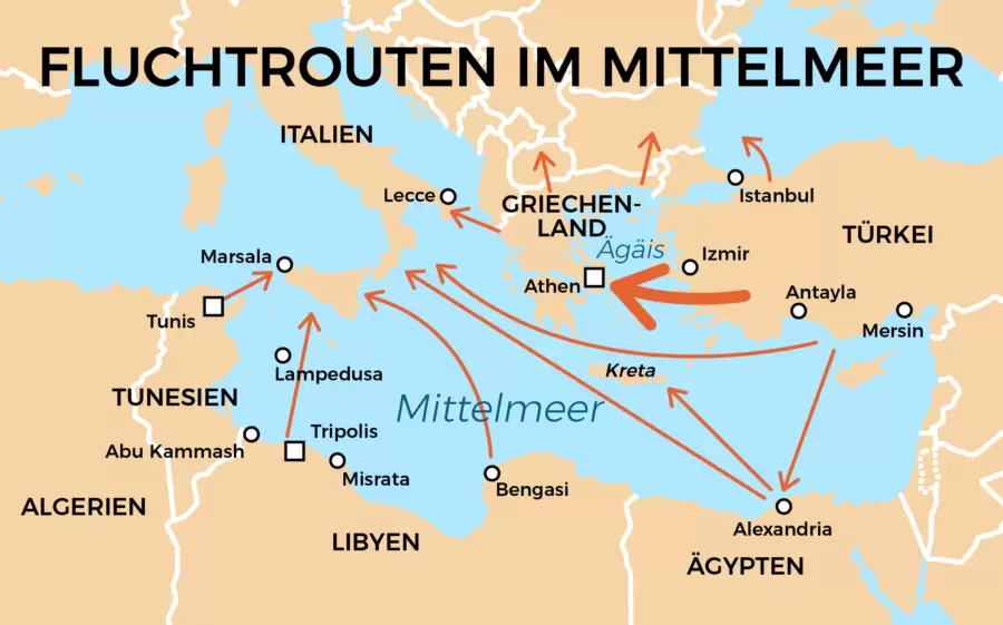 Routen der Migration im Mittelmeer. Grafik: Zur-Sache