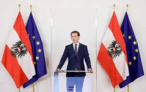 Bundeskanzler Sebastian Kurz bei seiner Erklärung vor den Medien. Foto: BKA/ Andy Wenzel