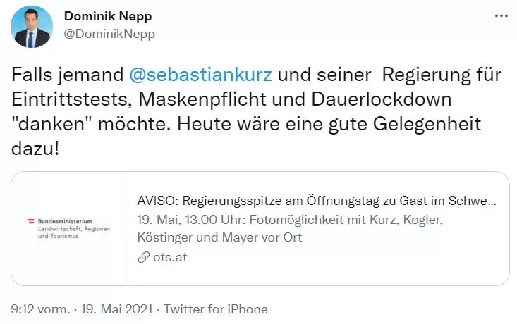 Der Wiener-FPÖ-Chef macht auf Twitter auf die Veranstaltung im Schweizerhaus aufmerksam. Screenshot: Twitter @DominikNepp 