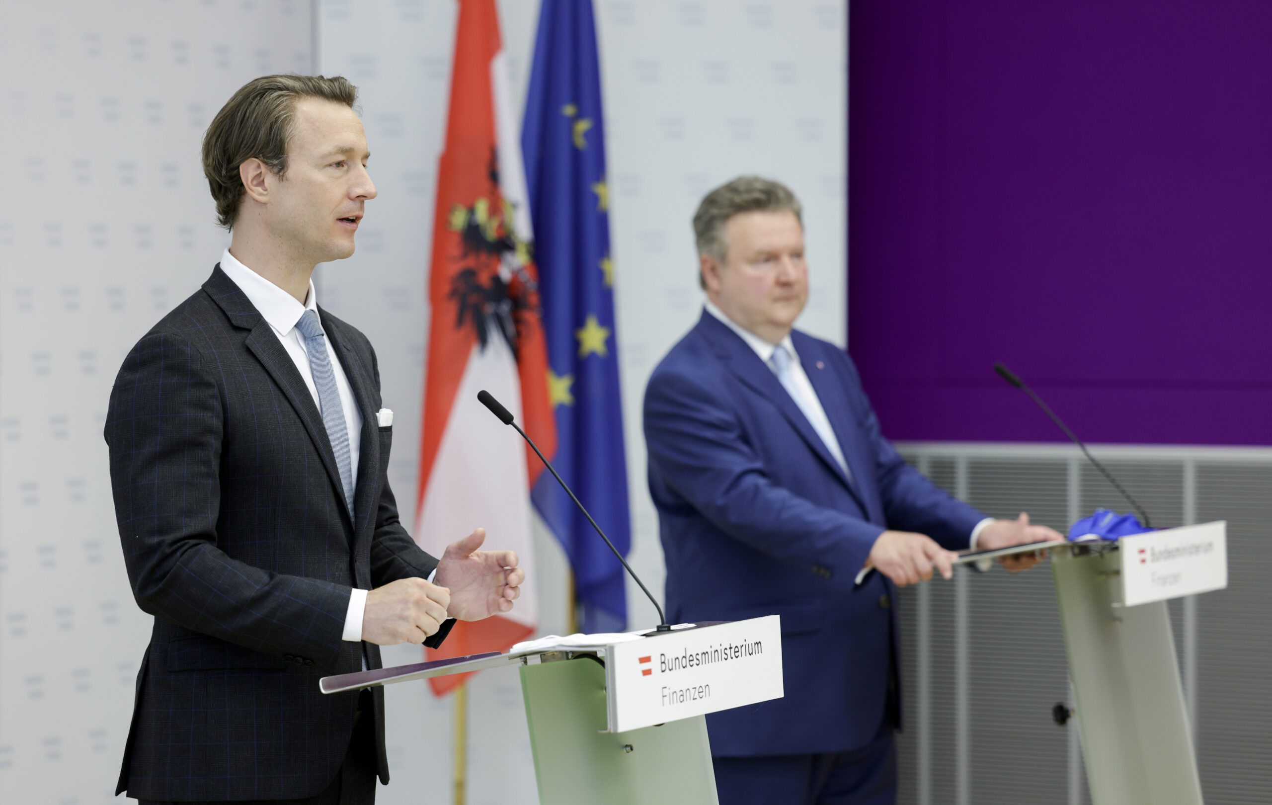 Finanzminister Gernot Blümel und Städtebund-Präsident Bürgermeister Michael Ludwig; Foto: BMF