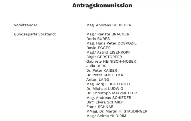 Screenshot: Auszug aus der SPÖ-Antragskommission