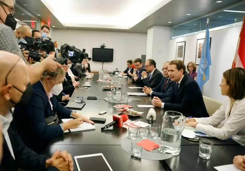Bundeskanzler Sebastian Kurz bei einem Presse-Briefing in New York; Foto: BKA, Dragan Tatic