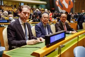 Bundeskanzler Kurz, Bundespräsident Van der Bellen, Außenminister Schallenberg bei der UN-GV. Foto: BKA, Dragan Tatic