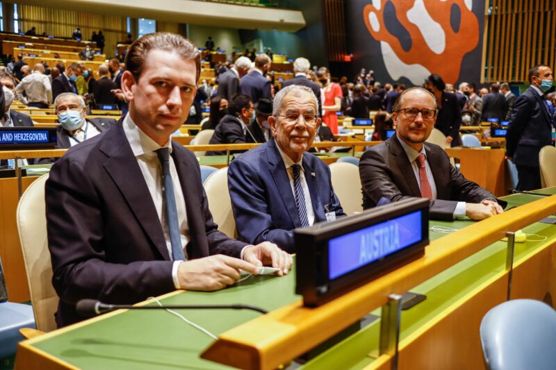 Bundeskanzler Kurz, Bundespräsident Van der Bellen, Außenminister Schallenberg bei der UN-GV. Foto: BKA, Dragan Tatic