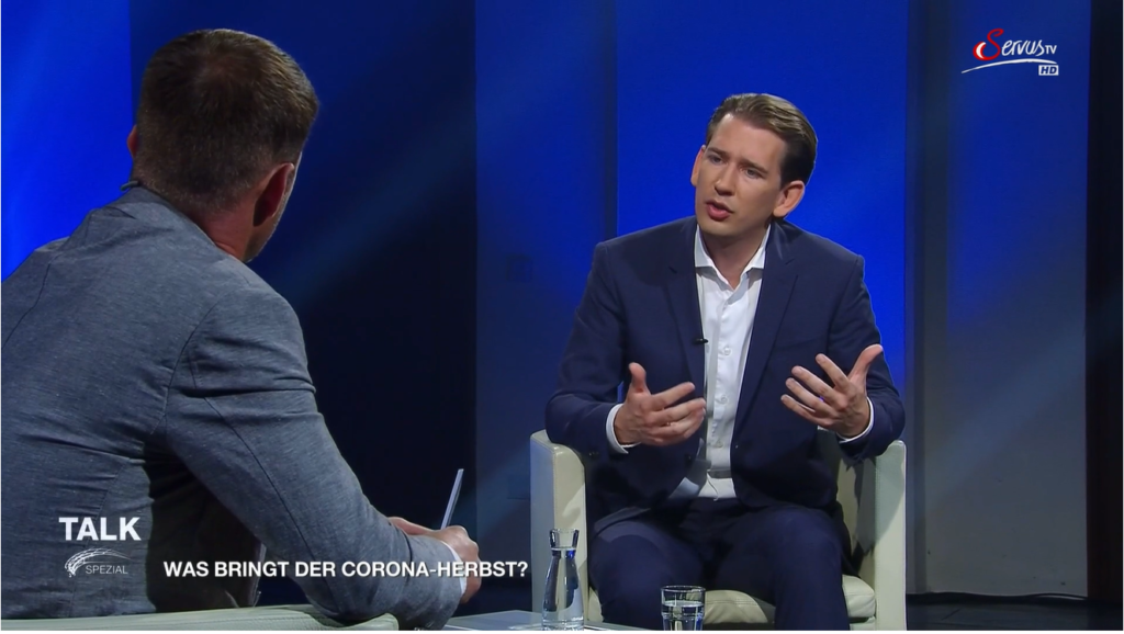 „Die Impfung ist die Antwort, nicht der Lockdown“, so Kanzler Kurz. - Screenshot: ServusTV „Die Impfung ist die Antwort, nicht der Lockdown“, so Kanzler Kurz. - Screenshot: ServusTV