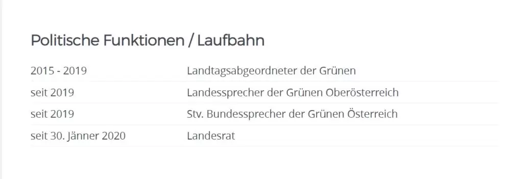 Auf Kaineders Website als Landesrat wird das Nationalratsmandat verschwiegen. - Screenshot: https://www.land-oberoesterreich.gv.at/229774.htm