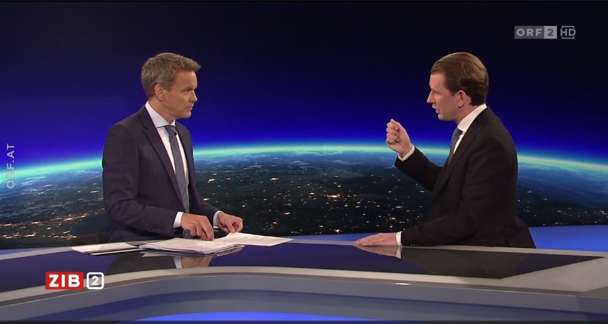 ZIB ZIB ZIB Bundeskanzler Sebastian Kurz klärt im Interview mit Matin Thür die Vorwürfe auf. Foto: Screenshot/ZiB2