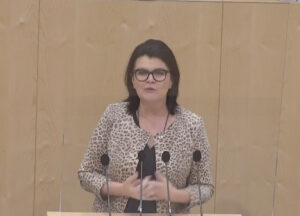 Elisabeth Pfurtscheller spricht über das Budget für Frauen. Screenshot: Parlamentsdirektion / Aufzeichnung vom 18.11.2021