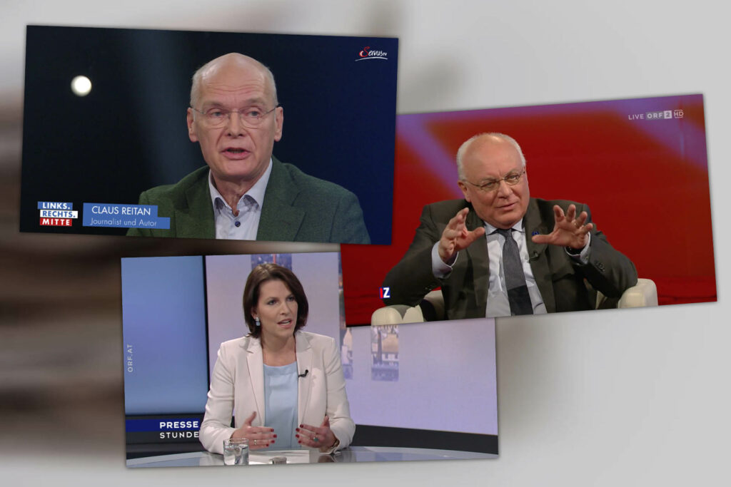 Am Wochenende wurde in zahlreichen Diskussionsformaten über die aktuelle politische Lage debattiert. - Screenshots: tvthek.orf.at / servustv.com