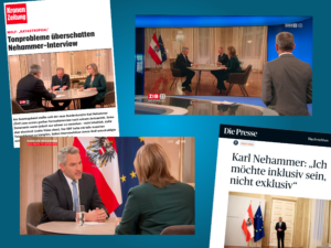 Am Wochenende gab der Bundeskanzler Karl Nehammer zahlreichen Medien erste Interviews. - Grafik: zur-Sache.at
