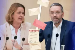 Die FPÖ erhält Austritts-Mitteilungen (Bildmontage; Credits: Parlamentsdirektion / Thomas Topf / Johannes Zinner)