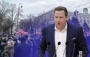 Für FP-Generalsekretär Michael Schnedlitz seien die Identitären eine Art "NGOs für Rechte". Foto: Parlamentsdirektion / Thomas Topf / Hintergrund Faksimile Facebook-Beitrag von Michael Schnedlitz / Grafik: Zur-Sache.at