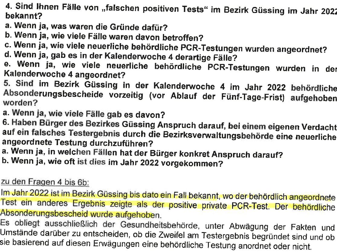Faksimile: Anfragebeantwortung datiert mit 18. März 2022 von Burgenlands Landeshauptmann Hans Peter Doskozil.