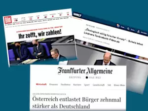 SPD, Grüne und FDP können sich auf keine Entlastungen einigen. Faksimile: bild.de, welt.de, faz.net