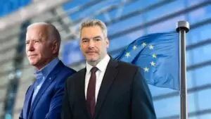 US-Präsident Joe Biden und Bundeskanzler Karl Nehammer treffen sich beim EU-Gipfel in Brüssel. Fotos: BKA / Florian Schrötter / Facebook Joe Biden / iStock artJazz