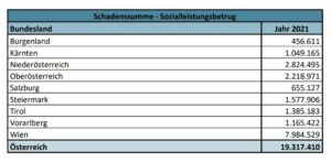 Der Sozialleistungsbetrug in Österreich erreicht mittlerweile einen Gesamtschaden von fast 20 Millionen Euro pro Jahr. Quelle: Faksimile Anfragebeantwortung BMI / parlament.gv.at