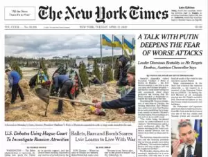 Karl Nehammers Treffen mit Wladimier Putin löste großes Medieninteresse aus. Die New York Times berichtete darüber auf ihrer Titelseite. Foto: Screenshot / NYT
