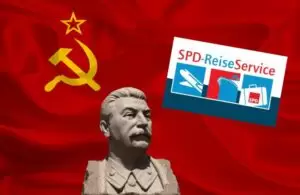 Josef Stalin verantwortete Millionen von Tote. Für die deutsche SPD - so scheint es - kein Problem. Das SPD-Reisebüro hatte bis vor Kurzem den Besuch der Stalin Datscha in Sotschi im Angebot. Foto: iStock / Veronaa / iStock yuri4u80 / Screenshot SPD-Reiseservice, Montage: Zur-Sache.at
