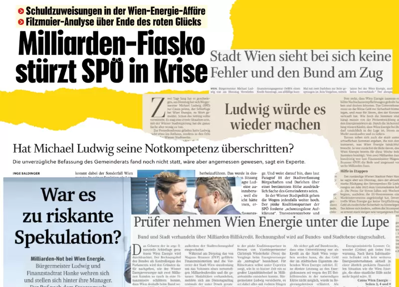 Viele Experten sind ratlos und können sich das Vorgehen der Stadt Wien und der Wien Energie nicht erklären. Einhelliger Tenor: Solche Notlagen passieren nicht über Nacht. In Konzernen dieser Dimension sind vom Risiko-Management bis zum Aufsichtsrat genügend Netze, denen rechtzeitig solch dramatische Entwicklungen bekannt sein müssten. Foto-Montage: Kronen Zeitung, Standard, Salzburger Nachrichten, Kurier Viele Experten sind ratlos und können sich das Vorgehen der Stadt Wien und der Wien Energie nicht erklären. Einhelliger Tenor: Solche Notlagen passieren nicht über Nacht. In Konzernen dieser Dimension sind vom Risiko-Management bis zum Aufsichtsrat genügend Netze, denen rechtzeitig solch dramatische Entwicklungen bekannt sein müssten. Foto-Montage: Kronen Zeitung, Standard, Salzburger Nachrichten, Kurier
