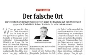 In seinem Leitartikel kritisiert der Chefredakteur der Kleinen Zeitung die Gewerkschaft und findet nach Abschaffung der Kalten Progression Anerkennung für die Regierung. Foto: Screenshot Zur-Sache / Kleine Zeitung.