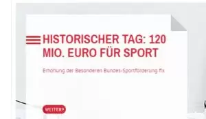 Ein historischer Tag für die Bundes-Sportorganisation: Die Bundesmittel steigen um die Hälfte auf 120 Mio. Euro an. Bild: Screenshot Sport Austria