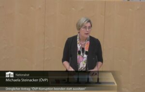 ÖVP-Justizsprecherin Michaela Steinacker spricht sich gegen Vorverurteilungen und für eine klare Trennung von Gesetzwerdung und Rechtssprechung aus. Foto: Screenshot Zur-Sache