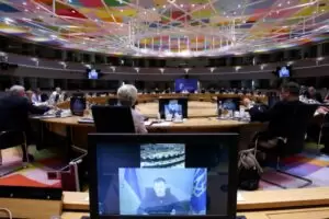 Unterstützung für die Ukraine versprach der Rat diese Woche gegenüber Präsident Wolodymyr Selenskij. Foto: Rat