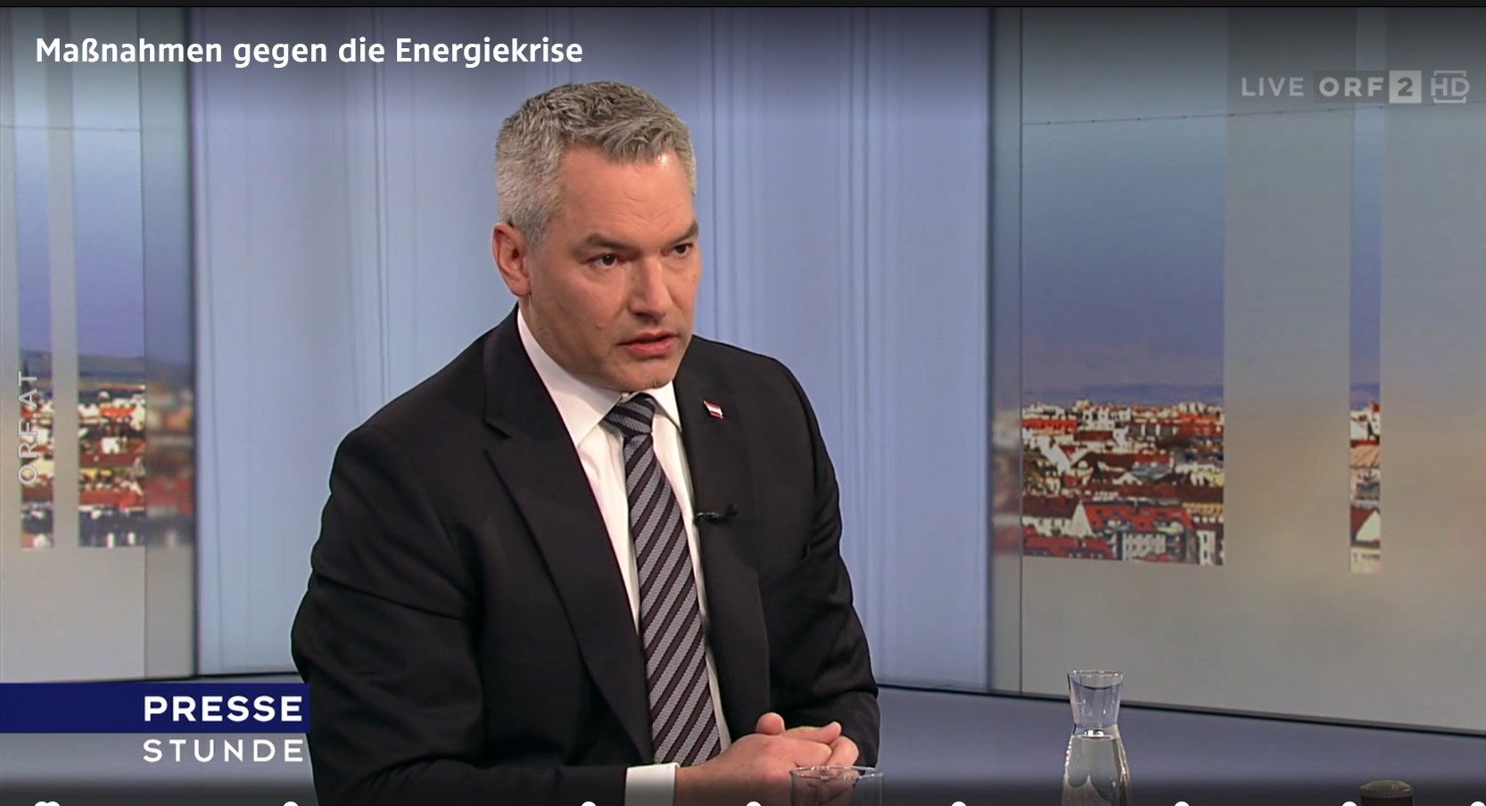 Beim Energiekostenzuschuss wird mit 500 Mio. Euro nachgebessert: Bundeskanzler Karl Nehammer in der Pressestunde. Foto: Screenshot/ORF-Pressestunde Beim Energiekostenzuschuss wird mit 500 Mio. Euro nachgebessert: Bundeskanzler Karl Nehammer in der Pressestunde. Foto: Screenshot/ORF-Pressestunde