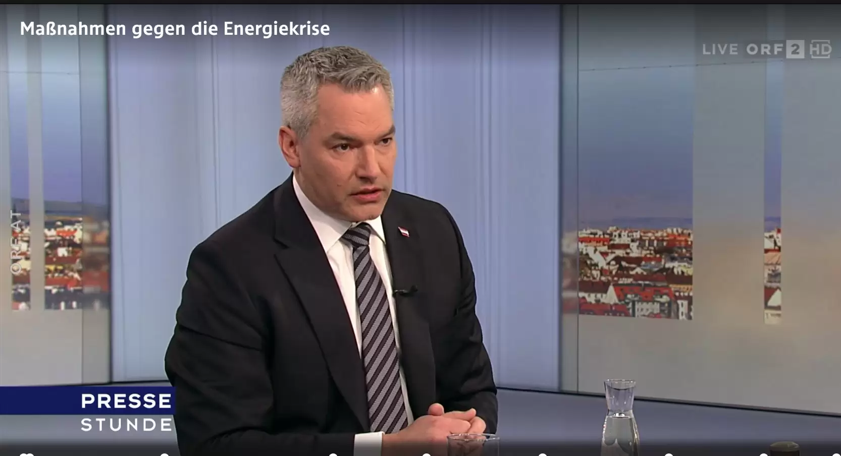 Beim Energiekostenzuschuss wird mit 500 Mio. Euro nachgebessert: Bundeskanzler Karl Nehammer in der Pressestunde. Foto: Screenshot/ORF-Pressestunde