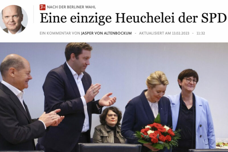 Am Tag nach der Berlin-Wahl gehen Medien mit der SPD in der Bundeshauptstadt und im Bund hart ins Gericht. Die Bewertung reicht von "Heuchelei" bis zu "Macht-Kletten". Foto: screenshot faz.net