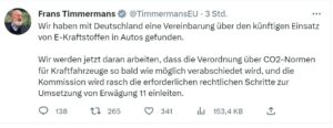 Tweet von Frans Timmermans, in der Kommission zuständig für Klimaschutz.