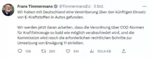 Tweet von Frans Timmermans, in der Kommission zuständig für Klimaschutz.