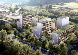 In Brixen entsteht ein neuer Innovation Campus. Digitalisierungsstaatssekretär Florian Tursky ist vor Ort. Copyright Rendering: Stifter + Bachmann ARCHITEKTEN