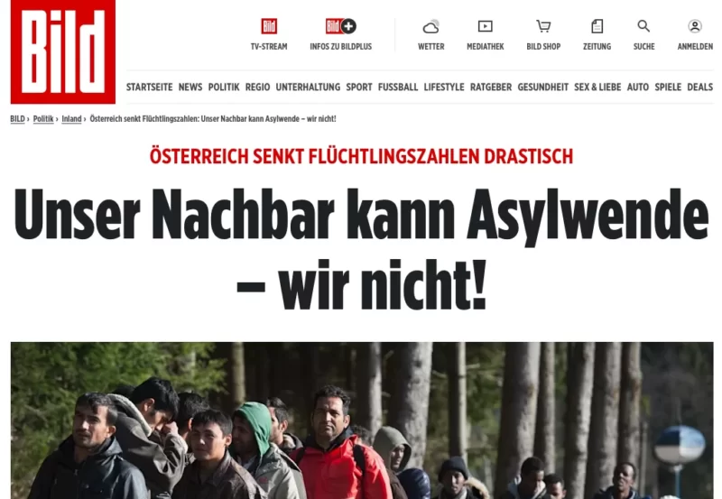 Die deutsche Bild-Zeitung findet lobende Worte für Österreichs Asylpolitik. Foto: Screenshot bild.de/Zur-Sache