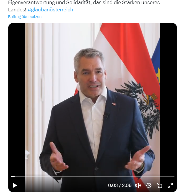 Video-Statement von Karl Nehammer auf Facebook und X: Österreich ist reich, hilft jene, die Hilfe brauchen.