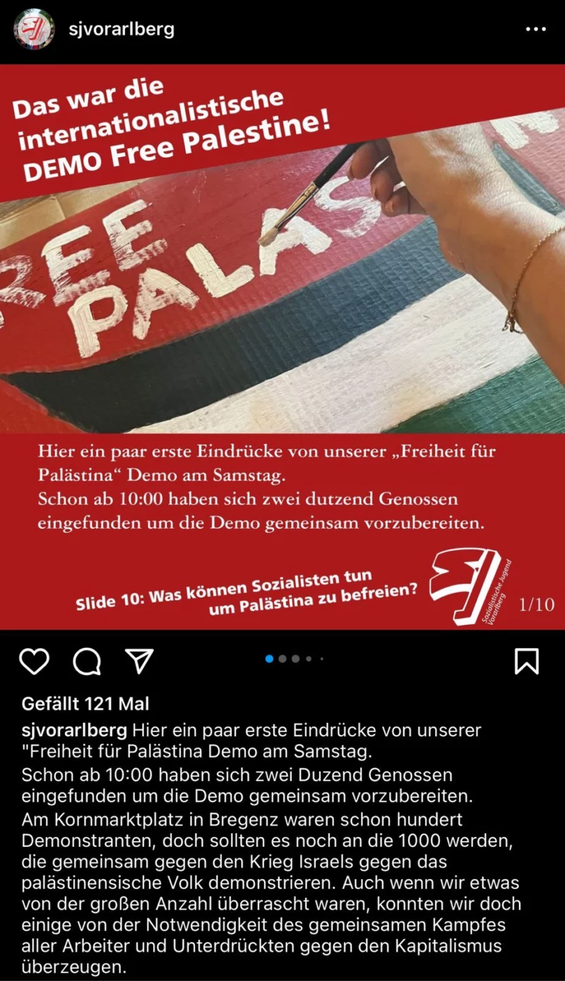 Ein Posting der Sozialistischen Jugend Vorarlberg. Foto: Screenshot Zur-Sache/Instagram