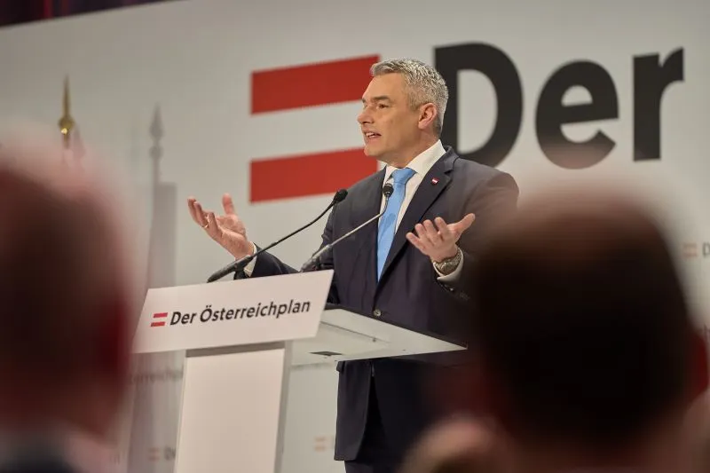 Karl Nehammer, Bundeskanzler und ÖVP-Obmann präsentiert den Österreichplan: 2024 ist das Jahr der Richtungsentscheidung. Foto: ÖVP