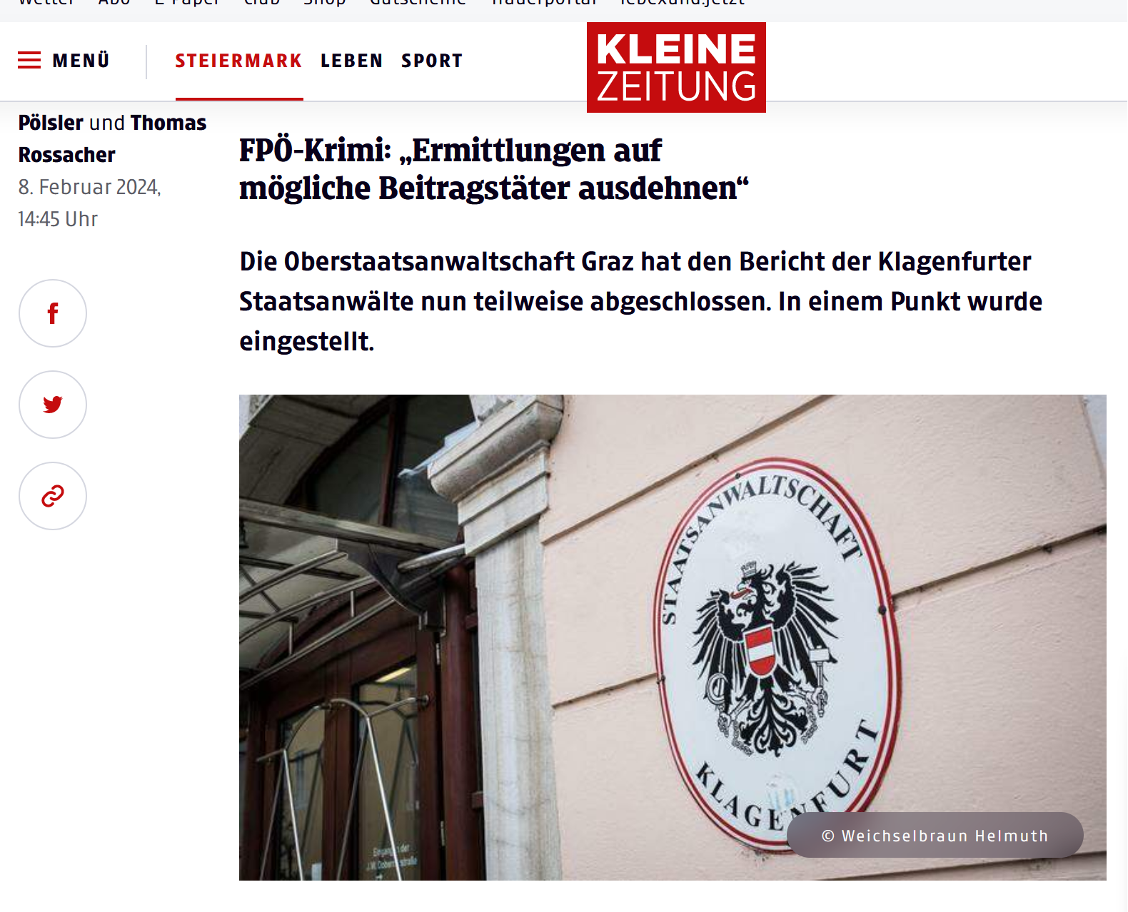 Werden Ermittlungen gegen FPÖ-Funktionäre um Beitragstäter erweitert? Die Staatsanwaltschaft prüft.