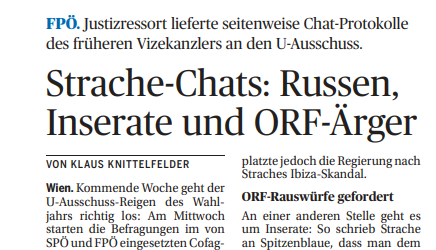 Strache-Chats im Fokus: Tageszeitung Die Presse berichtet aus den von der Justiz nun gelieferten Chats der FPÖ-Spitze.