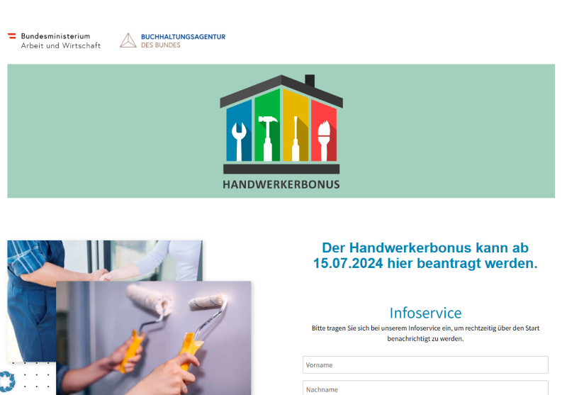 Die Webseite Handwerkerbonus.at bietet Info und Antworten