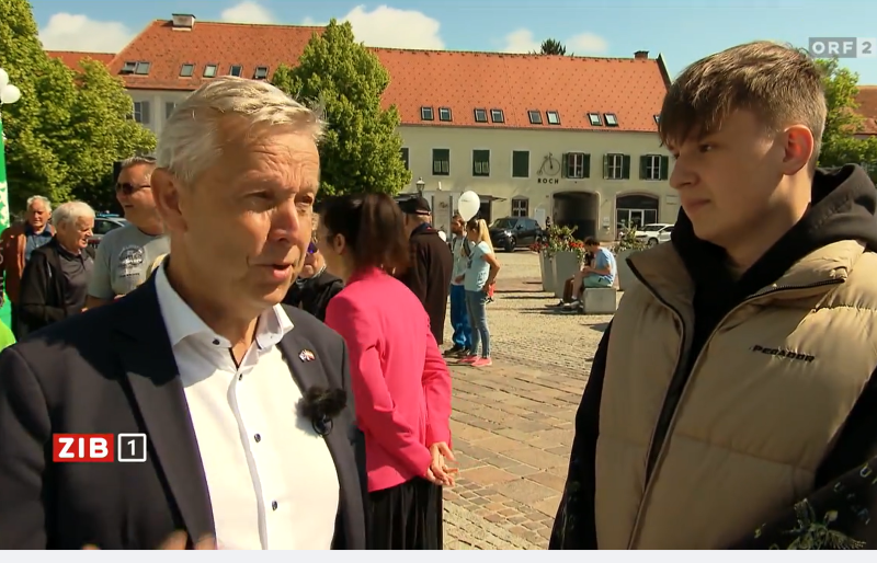 Reinhold Lopatka auf Märkten in der Steiermark. Botschaft: Europa. Aber besser. Screenshot/ORF