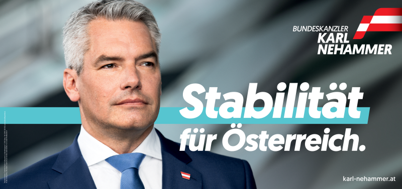 Stabilität für Österreich - das verspricht die ÖVP unter Kanzler und Parteiobmann Karl Nehammer: Plakat für die Nationalratswahl am 29. September 2024. Foto: ÖVP