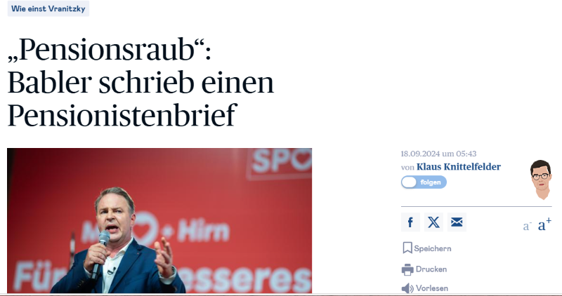 Laut Die Presse warnt SP-Chef Andreas Babler wie seine Vorgänger vor einem "Pensionsraub"