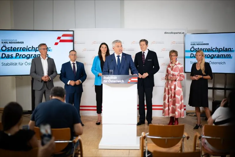 Präsentation des ÖVP-Wahlprogrammes durch Bundeskanzler Karl Nehammer mit Bündeobleuten. Foto: ÖVP