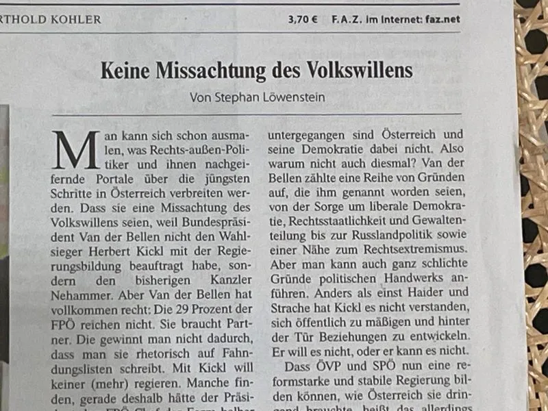 Frankfurter Allgemeine Zeitung, Kommentar zu Österreich: Keine Missachtung des Volkswillens