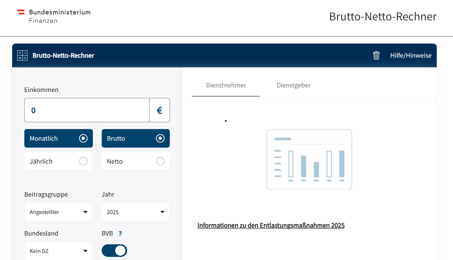 Startseite des Entlastungsrechners