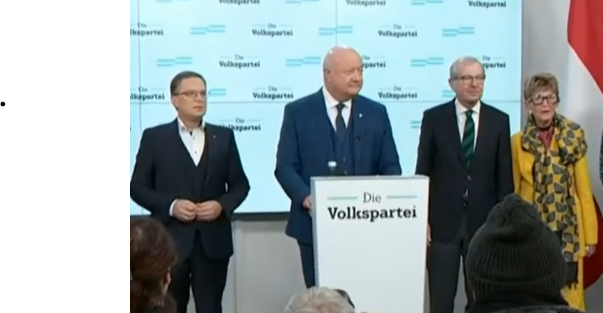 Die ÖVP mit Klubobmann August Wöginger (l.) bestellte Generalsekretär Christian Stocker (M.) zum geschäftsführenden Parteiobmann. Bundespräsident Alexander Van der Bellen empfängt FPÖ-Obmann Herbert Kickl am Drei-Königs-Tag in der Hofburg. Fotos. Screenshot oe24.tv