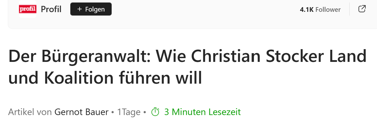 pofil-Onlinebericht über das Amtsverständnis von Christian Stocker als Bundeskanzler. Screenshot profil-at