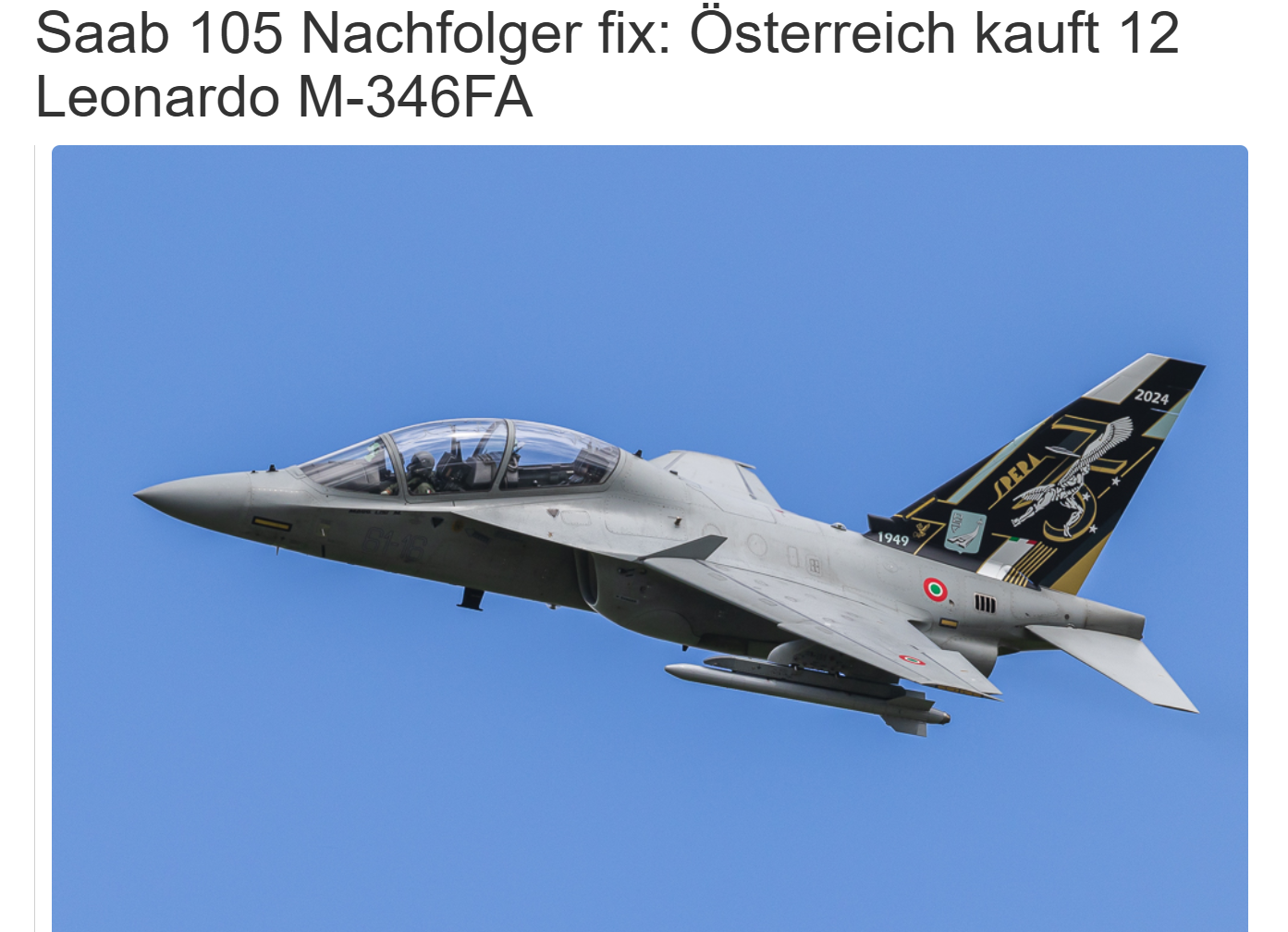Die Beschaffung der Leonardo-Flugzeuge für das Heer ist notwendig und erfolgt korrekt, bestätigten Experten und interne Revision des Verteidigungsministeriums. Damit sind Vorwürfe der Grünen widerlegt, die Anschuldigungen haltlos. Foto: Screenshot austrianwings